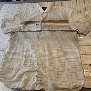 Tommy Bahama Beige, Brown & Gray Striped Short Sleeve Button-Down Shirt